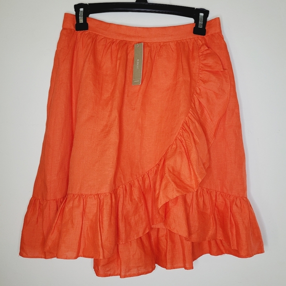 J. Crew Dresses & Skirts - J.Crew 100% Linen Skirt Orange Size 2 Short Ruffles Flowy Tropical Zipper Resort